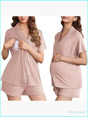 Maternity Nursing Pajama Set Button Down Short Sleeve Breastfeeding Clothes